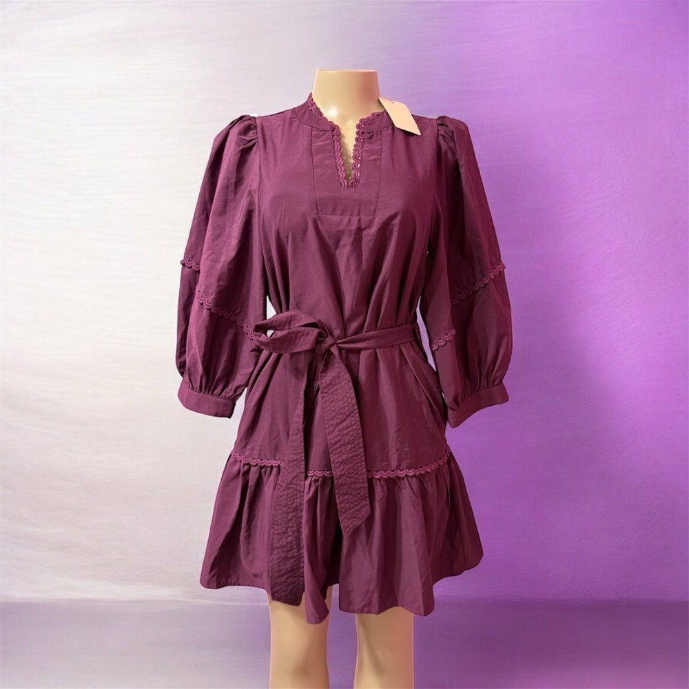 ENTRO FIRE AND RAIN PLUM BISHOP SLEEVE MINI DRESS Size S Color Purple
